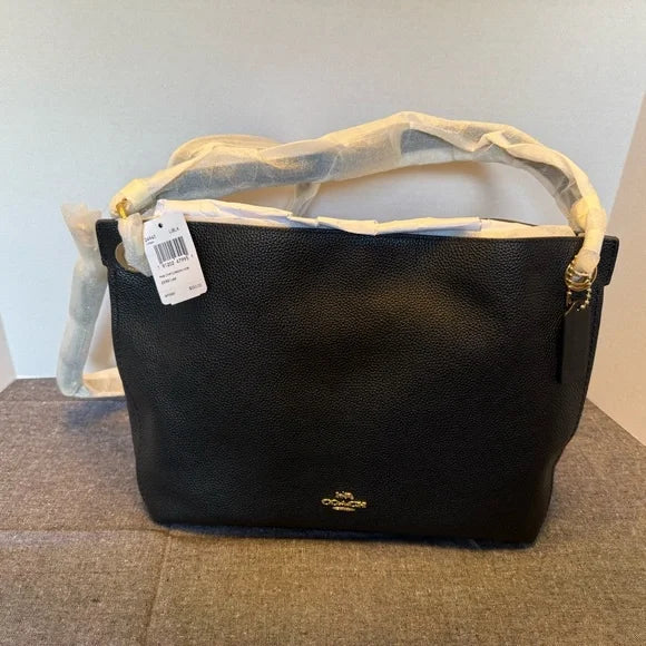 Coach Chaise Shoulder Bag 24947 - Black Pebbled leather tote with Gold hardware