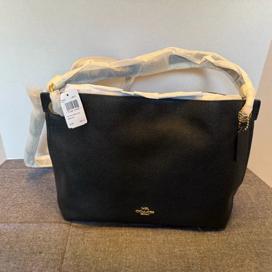 Coach Chaise Shoulder Bag 24947 - Black Pebbled leather tote with Gold hardware